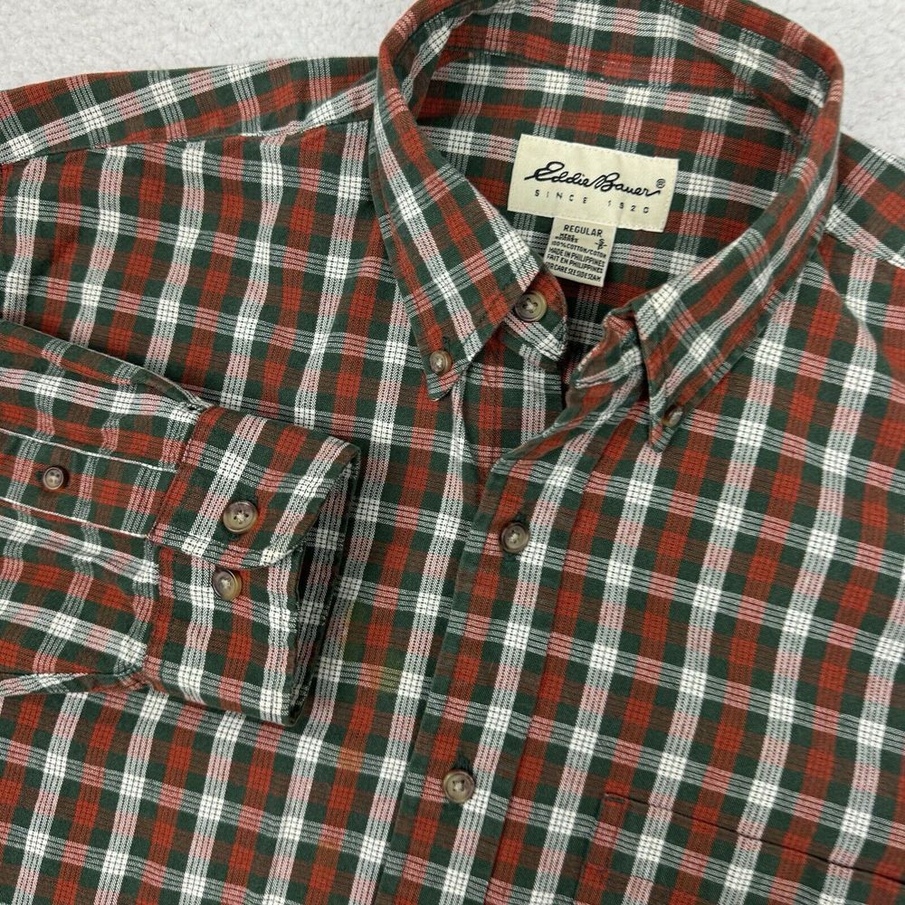 Eddie Bauer Shirt Men's S Plaid Heavy Cotton Y2K Outdoor Red Green Holiday VTG